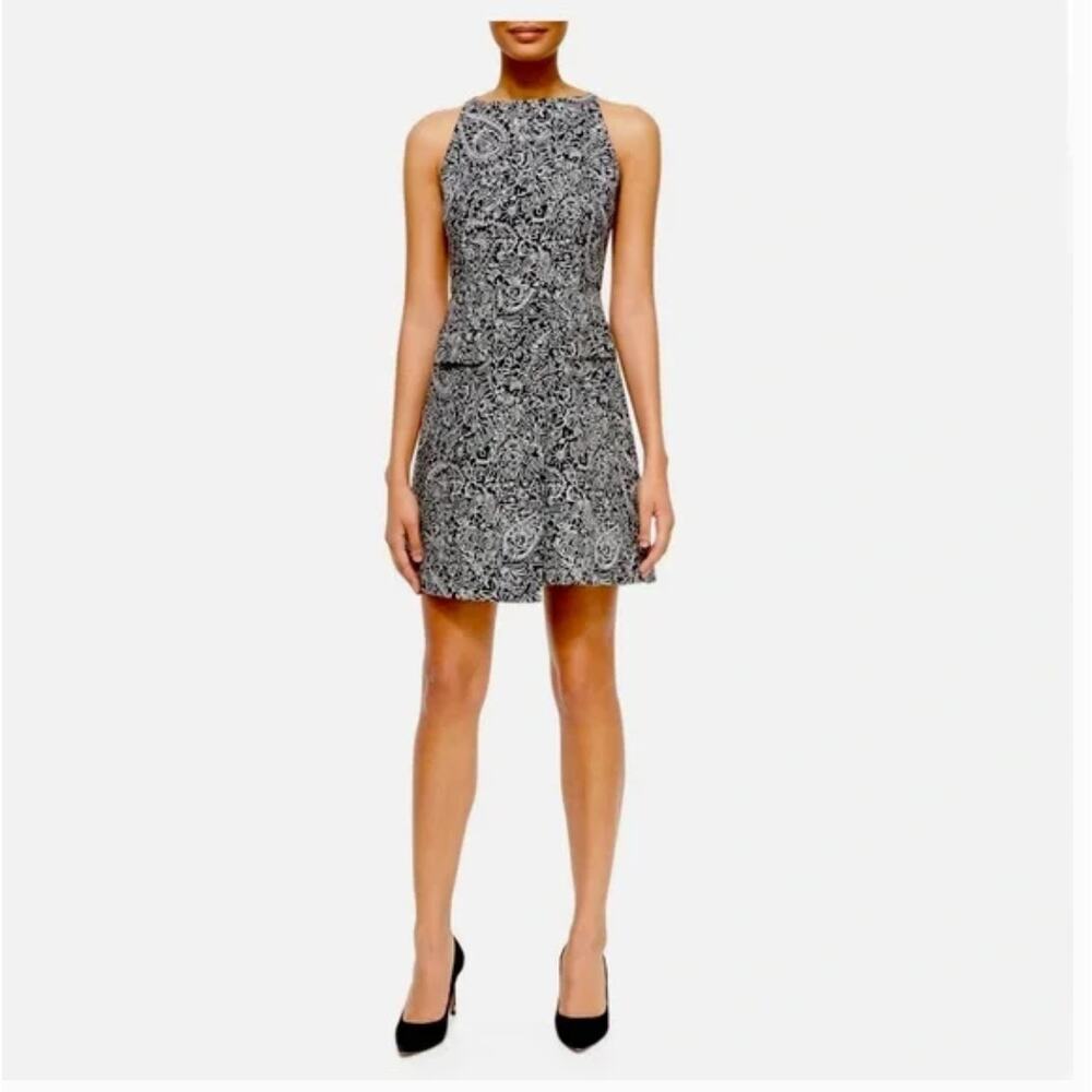 Tory Burch Sheath Dress Women‎ Size 4 Black White Doodle Flower Excellent Floral